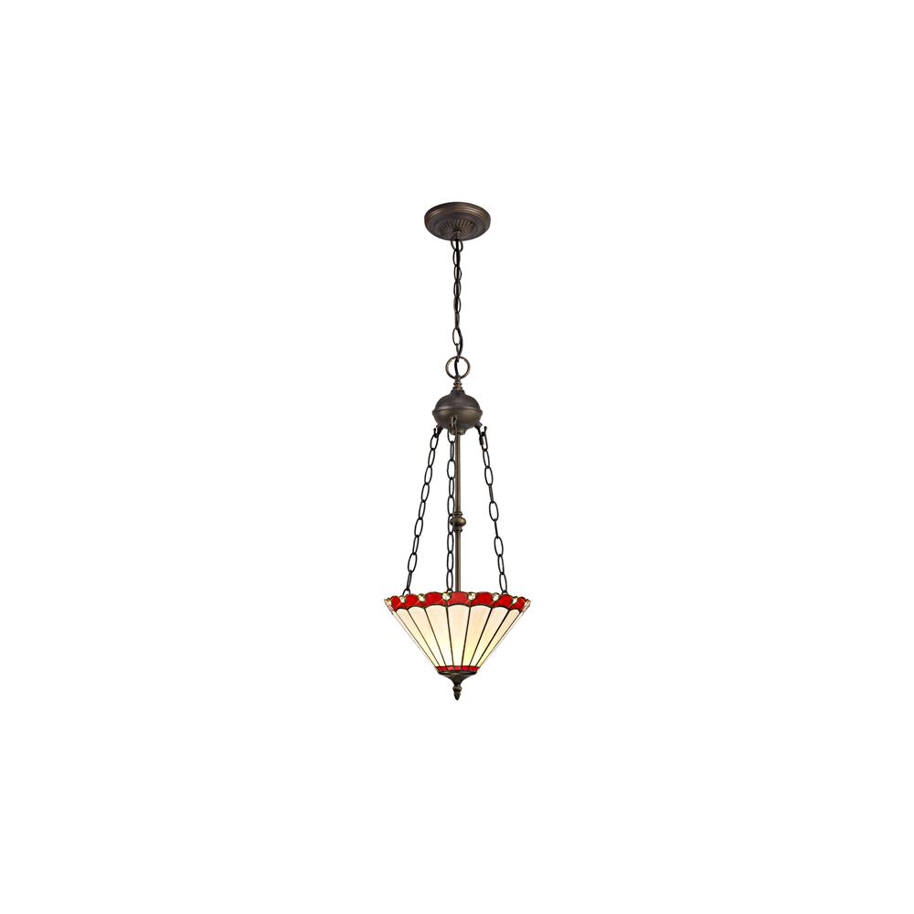 Luxuria Sleek 2 Light Uplighter Pendant E27 With 30cm Tiffany Shade Red/Cream/Crystal/Aged Antique Brass