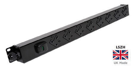 PDB-13A8V-13A 8 Way Vertical UK Socket R/A PDU to UK Plug 0U Power Distribution Unit 8 Port PDU - LSOH (BTO)