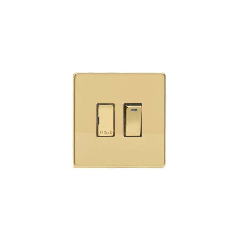 Varilight Screw Less Flat Plate Switched Fuse Spur + Neon Light Polished Brass
