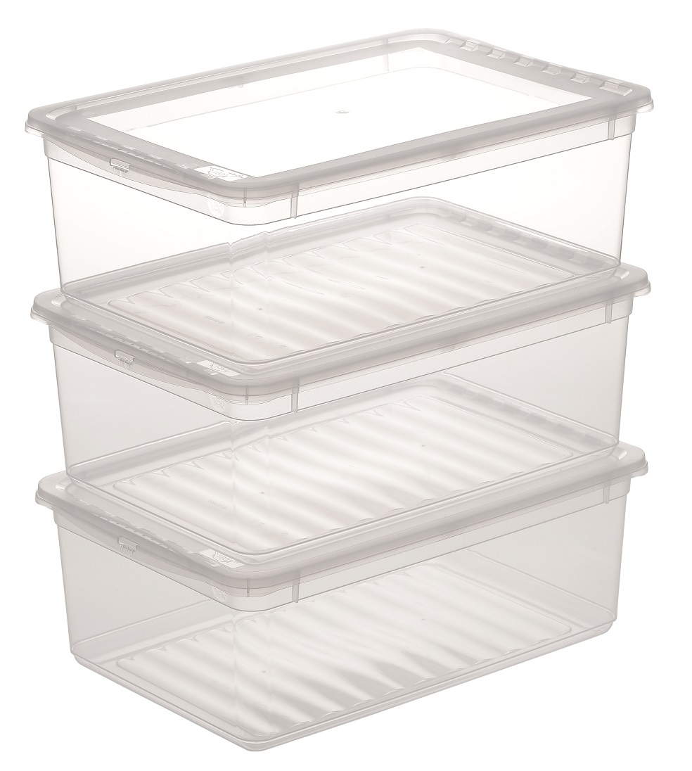 Pack of 3 x 11 Litre Small Clear Plastic Storage Box with Air Control System