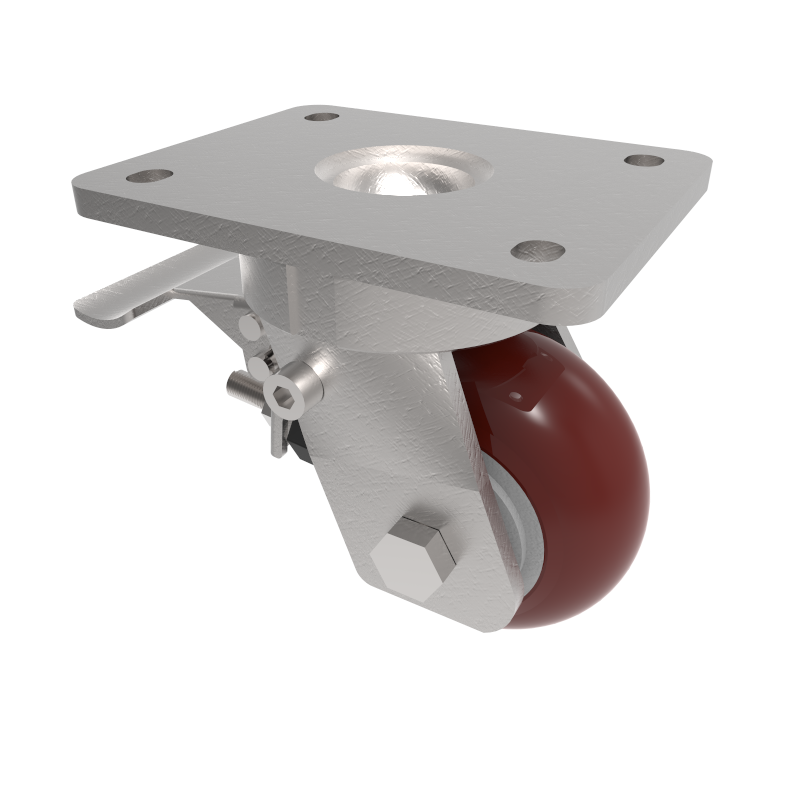 Ergonomic Polyurethane Plate Swivel Castor Brake 100mm 350kg Load