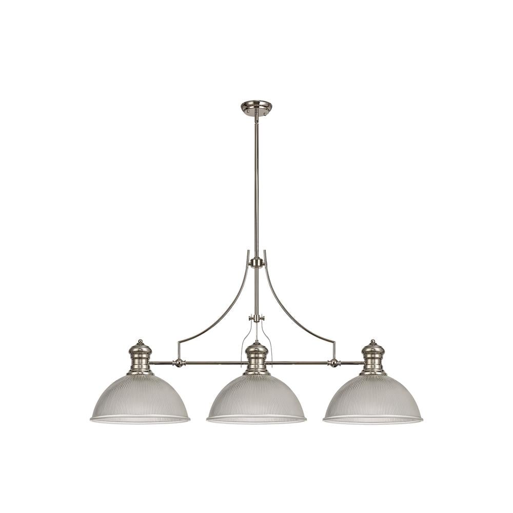 Luxuria Serena 3 Light Linear Pendant E27 With 38cm Dome Glass Shade Polished Nickel Clear