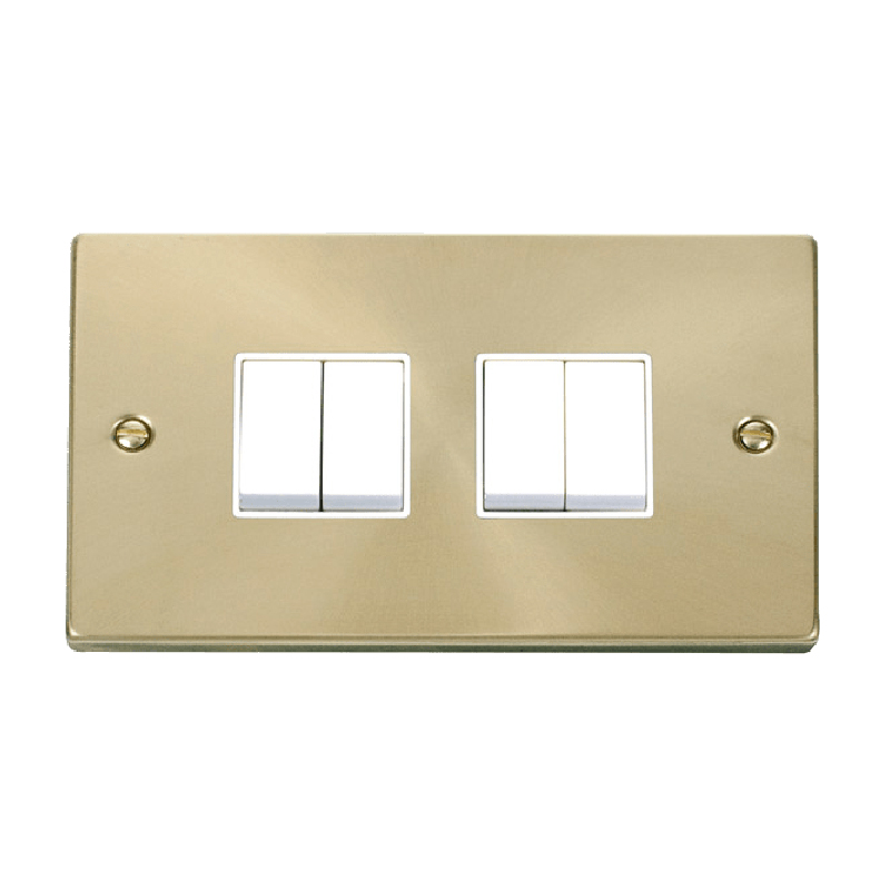 Click Deco 4 Gang 2 Way 10AX Switch Satin Brass White Inserts