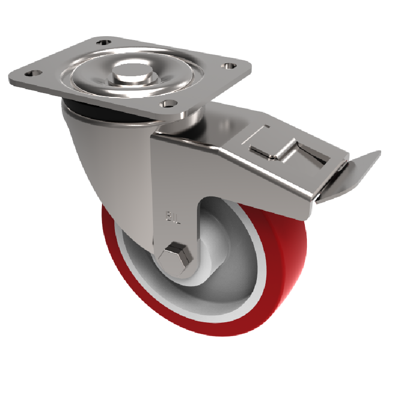 Polyurethane Nylon Plate Swivel Castor Brake 200mm 450kg Load