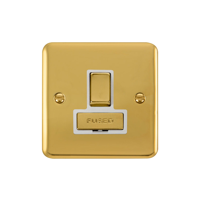 Click Deco Plus Switched Fused Spur Polished Brass White Inserts