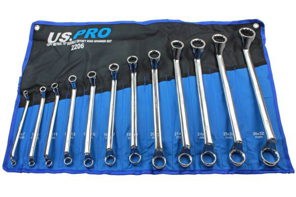 US PRO 2206 12pc Metric 75Deg Double Offset Ring Spanner Set