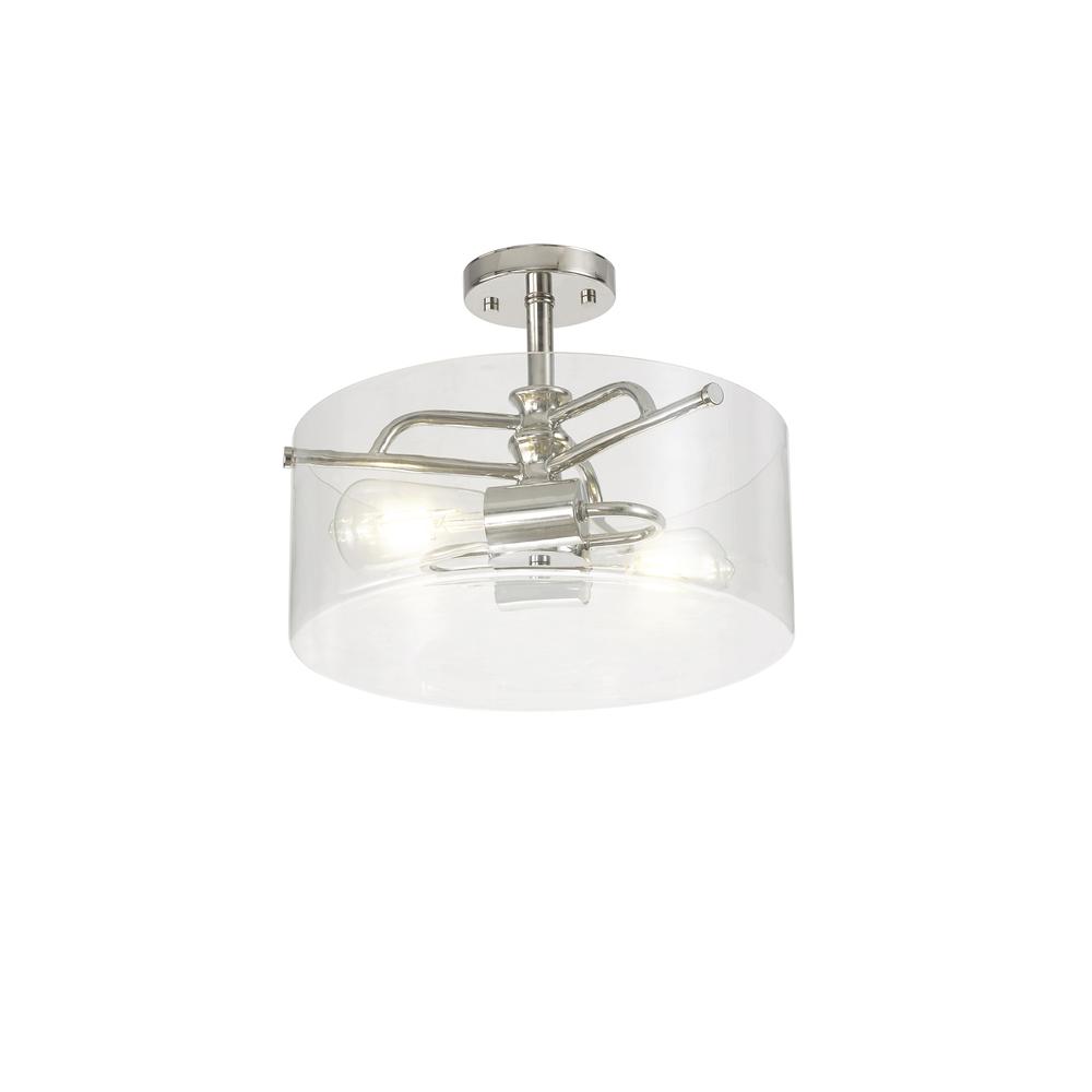 Luxuria Zion 35cm Semi Flush Ceiling Light E27 Polished Nickel / Clear Glass