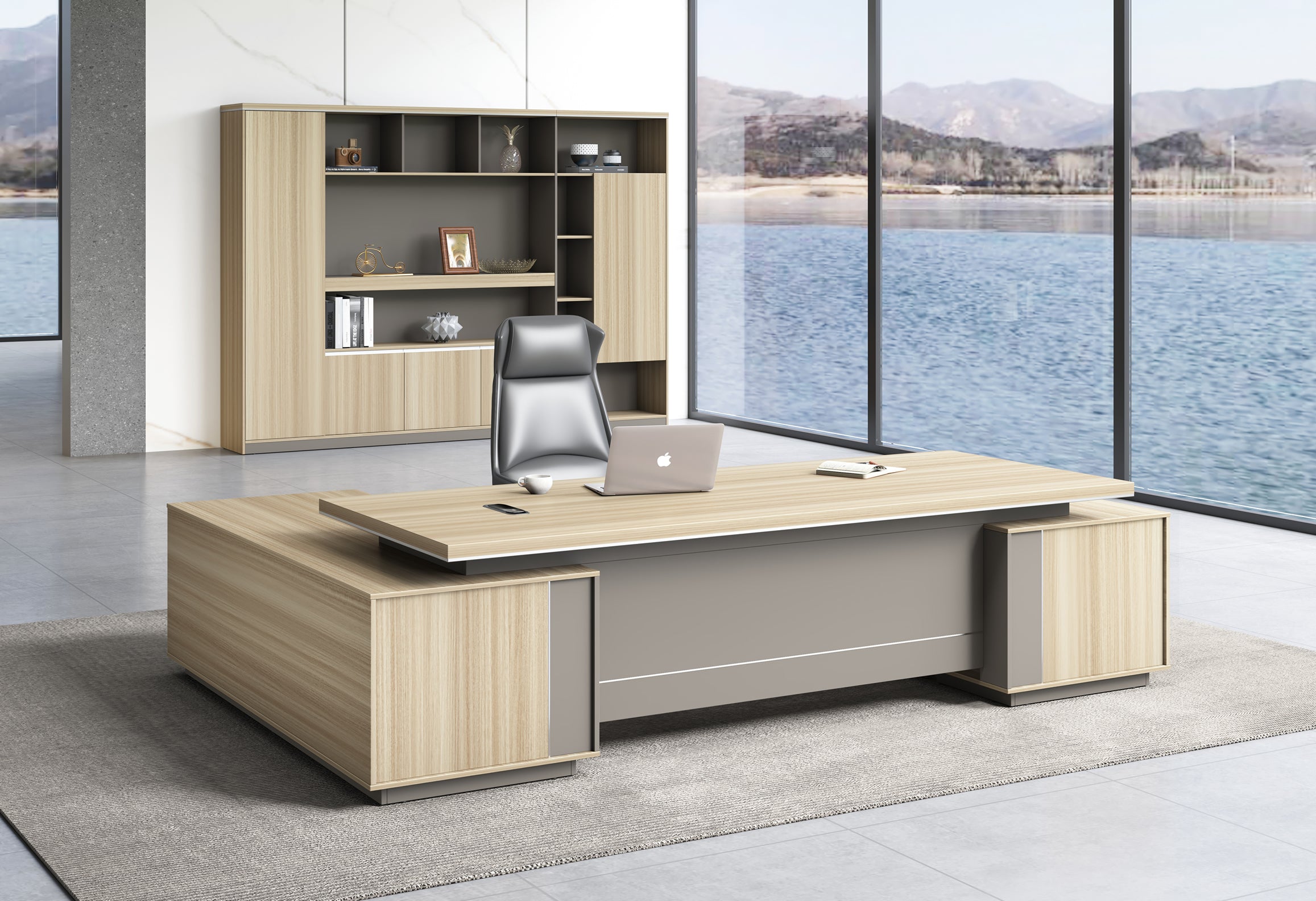 Specialising In Modern Large Golden Oak Corner Executive Office Desk with Integrated Storage - 2800mm - PM02-D05 UK