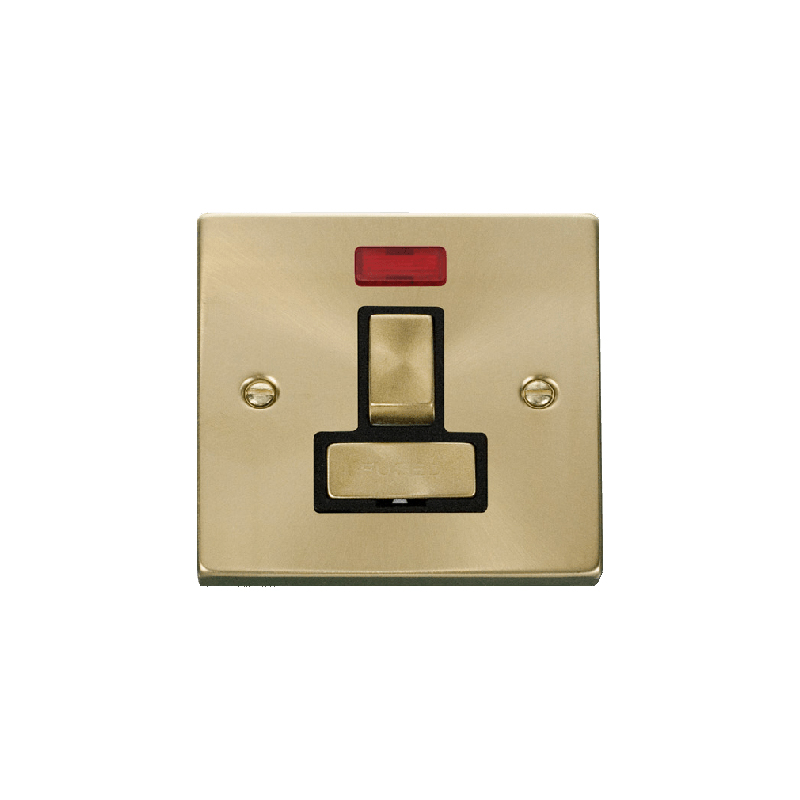 Click Deco 13A Fused 'Ingot' DP Switched Connection Unit With Neon Satin Brass Insert Black