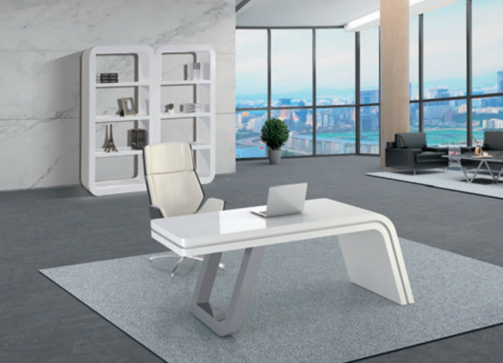 Specialising In Contemporary White Gloss 600mm Deep Office Desk - 1600mm, 1800mm or 2000mm - GL7820 UK