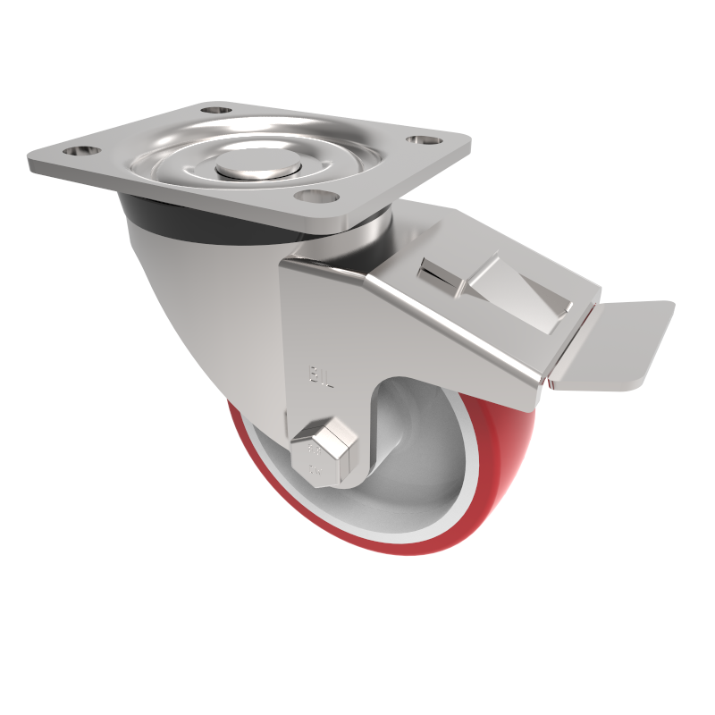 Polyurethane Nylon Plate Swivel Castor Brake 100mm 250kg Load