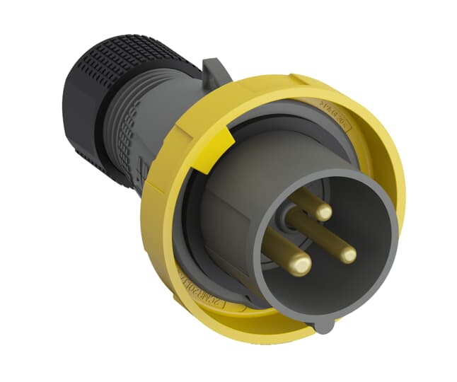 2CMA101071R1000 Easy & Safe Series&#44; IP67 Yellow Cable Mount 2P+E Industrial Power Plug&#44; Rated At 16A