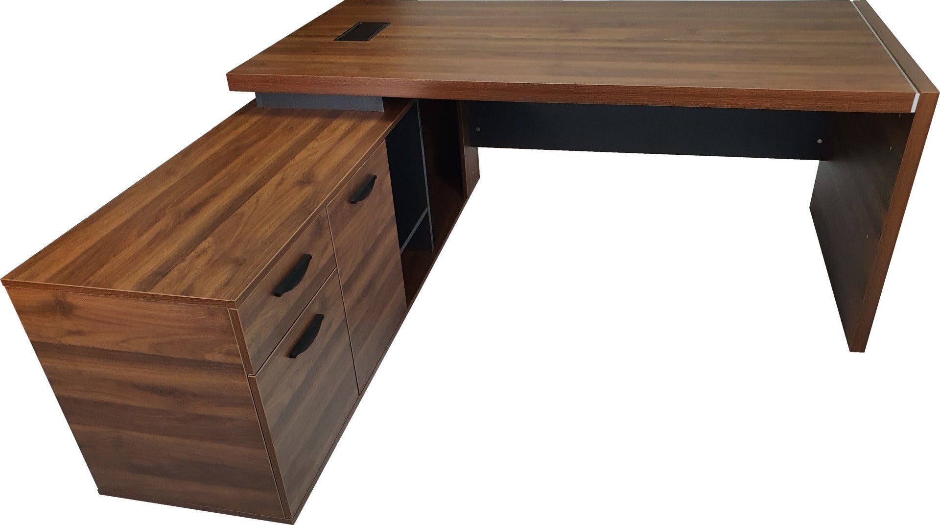 Walnut and Grey Executive Corner Desk with Storage - 1818 Huddersfield