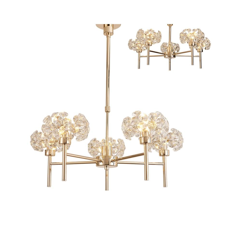 Luxuria Paramount 67cm 5 Light G9 Telescopic Light With French Gold And Crystal Shade