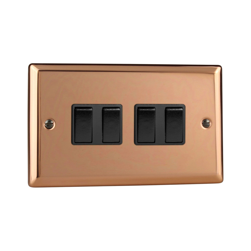 Varilight Urban 10A 4G Rocker Switch Polished Copper Twin Plate (Standard Plate)