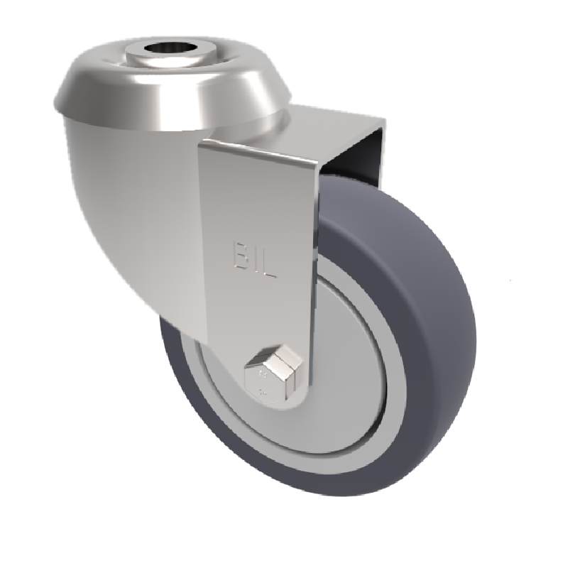 Grey Rubber Bolt Hole Swivel Castor 100mm 80kg Load