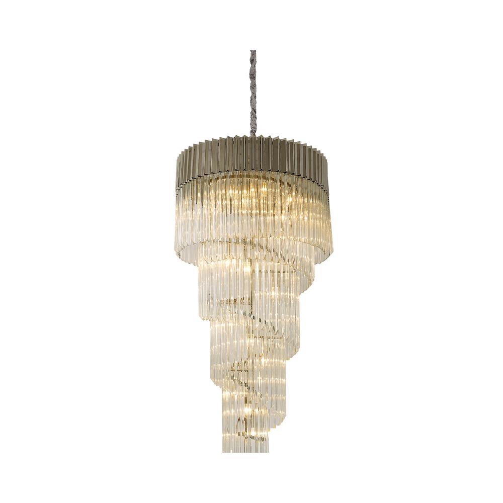 Luxuria Osiris 70cm Pendant Round 5 Layer Spiral 23 Light E14 Polished Nickel/Clear Sculpted Glass