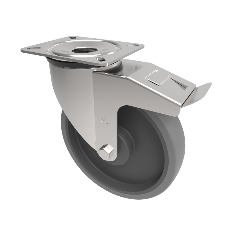 Soft Grey Rubber Plate Swivel Castor Brake 200mm 220kg Load