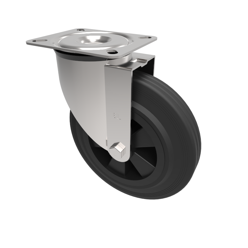 Black Rubber Plate Swivel Castor 200mm 205kg Load