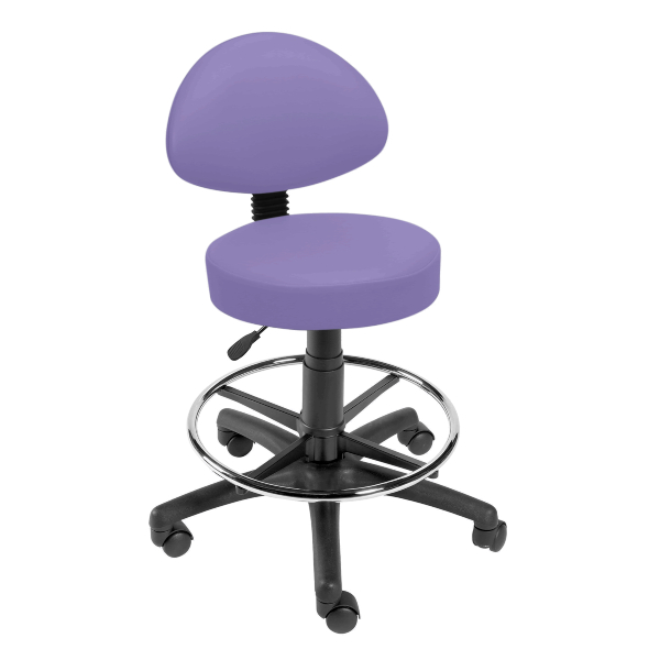 Gas Lift Examination Stool with Back Rest and Foot Ring - Lilac