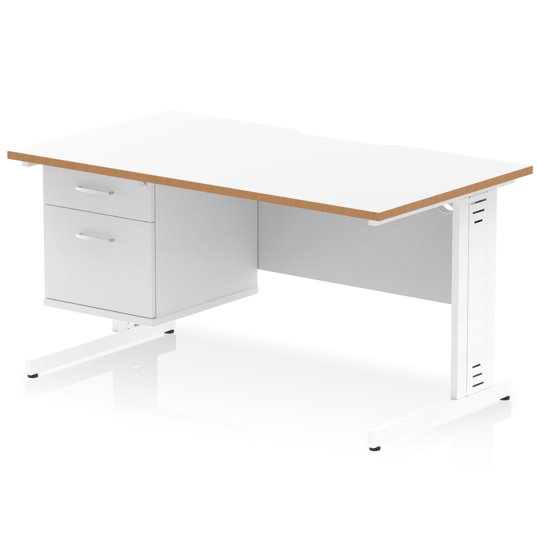 Specialising In Impulse Scalloped Edge Cable Managed Straight Desk With Single Fixed Pedestal - 1400mm - Multiple Colour Options UK
