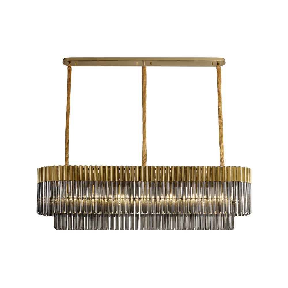 Luxuria Osiris 150x40cm Linear Pendant Rectangle 7 Light E14 Brass / Smoke Sculpted Glass