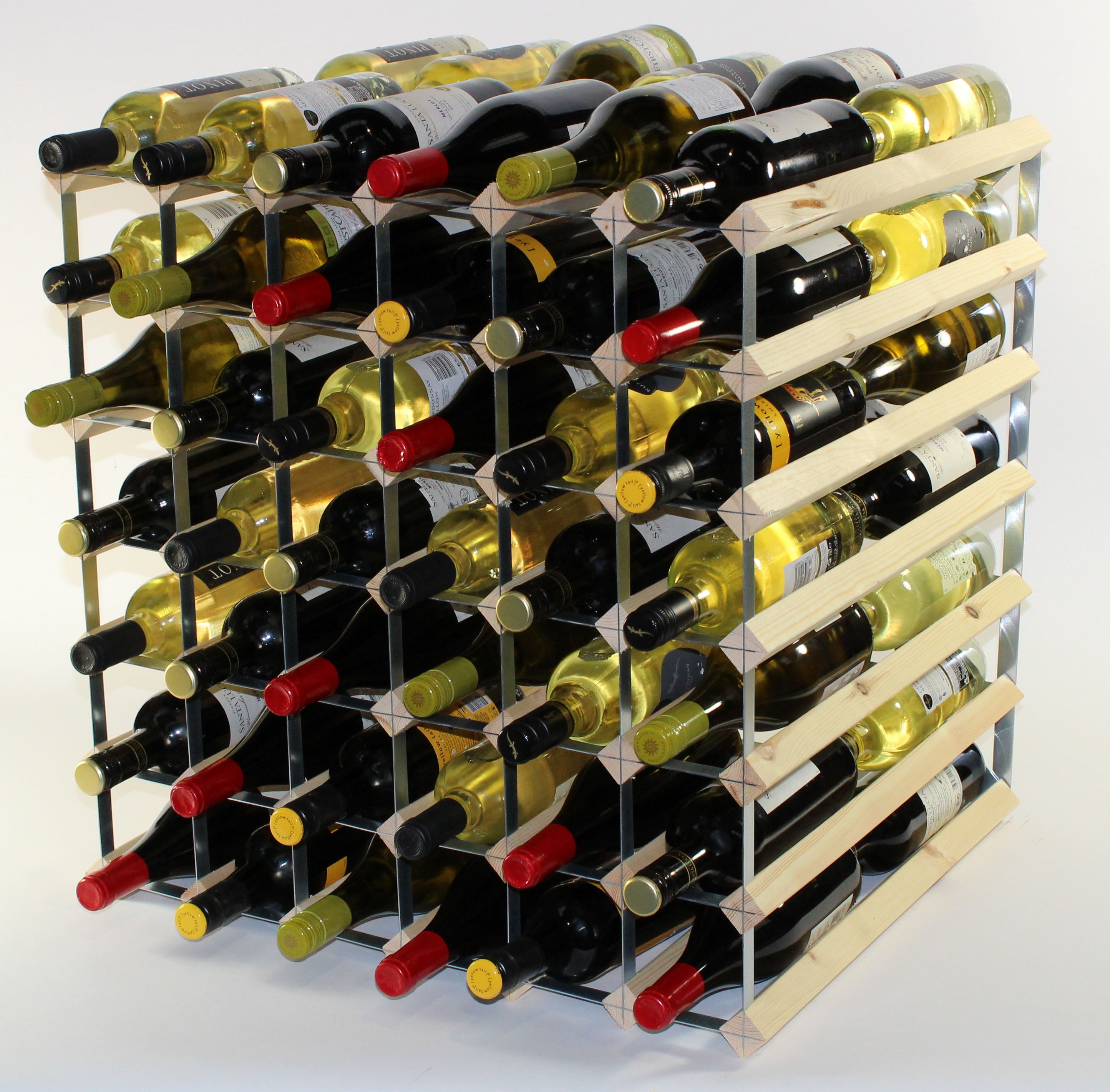 Double depth 84 bottle wine rack - Pine Wood - Galvanised metal