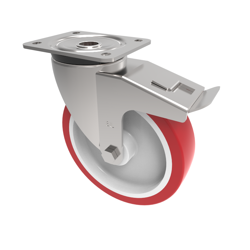 Polyurethane Nylon Plate Swivel Castor Brake 200mm 700kg Load