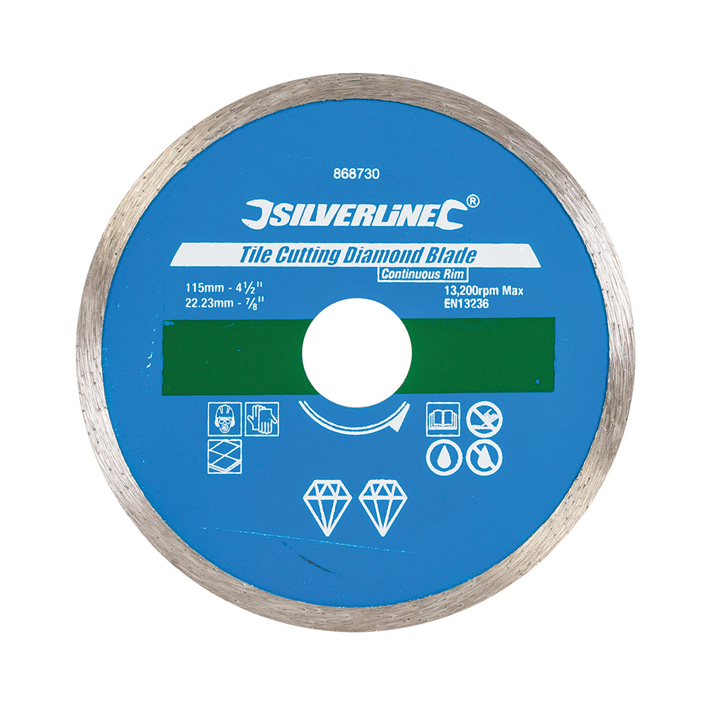 Silverline 868730 Tile Cutting Diamond Blade 115 x 22.23mm Continuous Rim