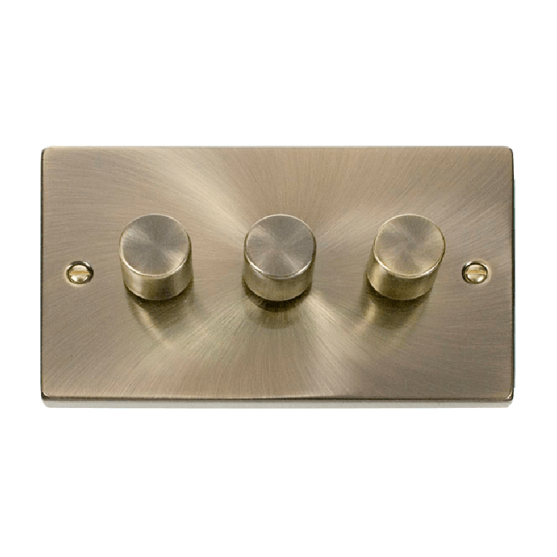 Click Deco 3 Gang 2 Way 100W LED Dimmer Switch Antique Brass