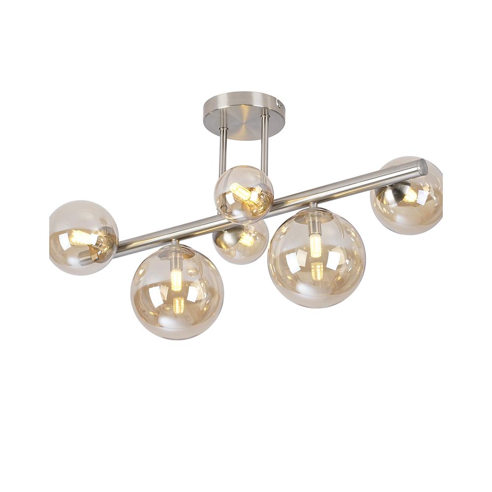 Luxuria Thorne Semi Flush Ceiling Light 6xG9 Satin Nickel Amber Plated Glass