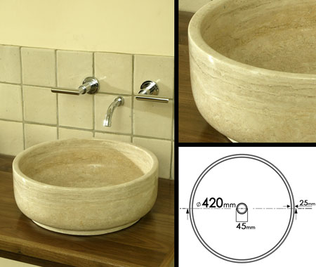 Round Travertine Basin (66C)