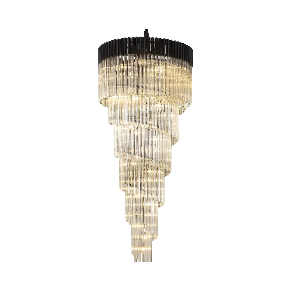 Luxuria Osiris 90cm Pendant Round 7 Layer Spiral 31 Light E14 Matt Black / Cognac Sculpted Glass