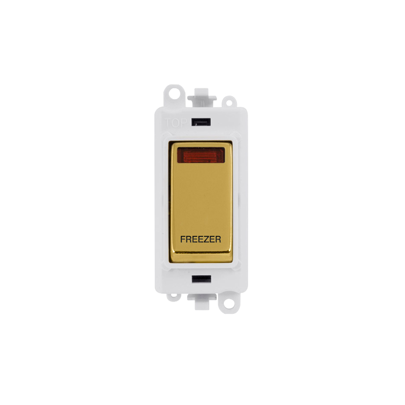 Click GridPro 20AX Polished Brass DP Switch Module with Neon Freezer Insert Polar White