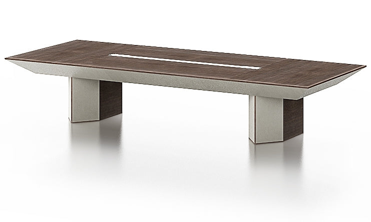 Large Boardroom Table in Chocolate Walnut and Ivory Leather - All Sizes from 3000mm to 5000mm Available - T06T38 UK