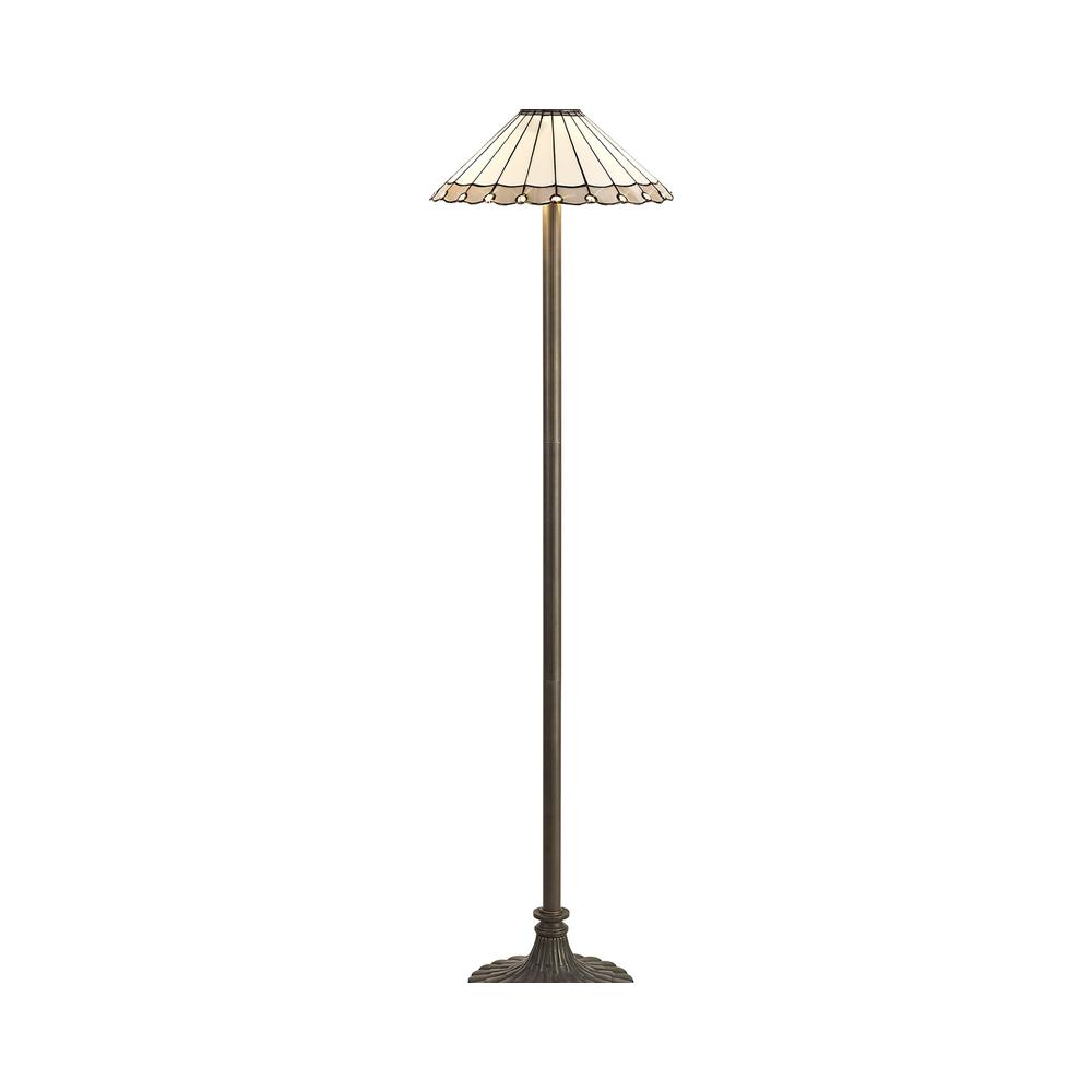 Luxuria Sleek 2 Light Stepped Design Floor Lamp E27 With 40cm Tiffany Shade Grey/Cream/Crystal/Aged Antique Brass