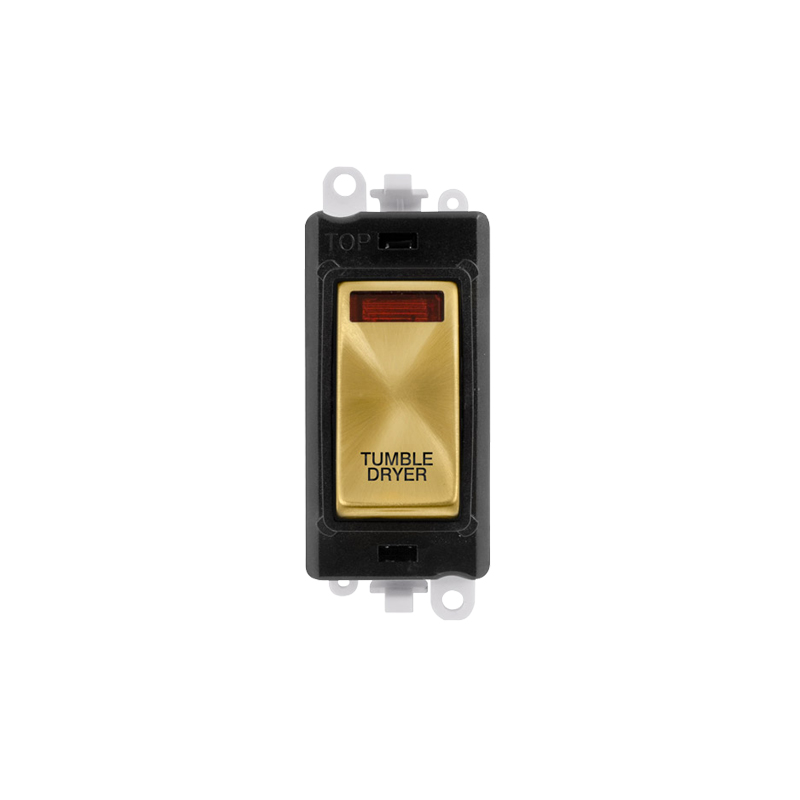 Click GridPro 20AX Satin Brass DP Switch Module with Neon Tumble Dryer Insert Black