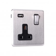 13A Switched Sockets, 1 Gang, with USB outlet, wall fitting SLM2310