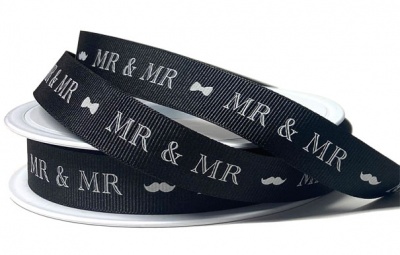 Grosgrain Ribbon - 16mm x 20m - MR & MR (Black/Silver)