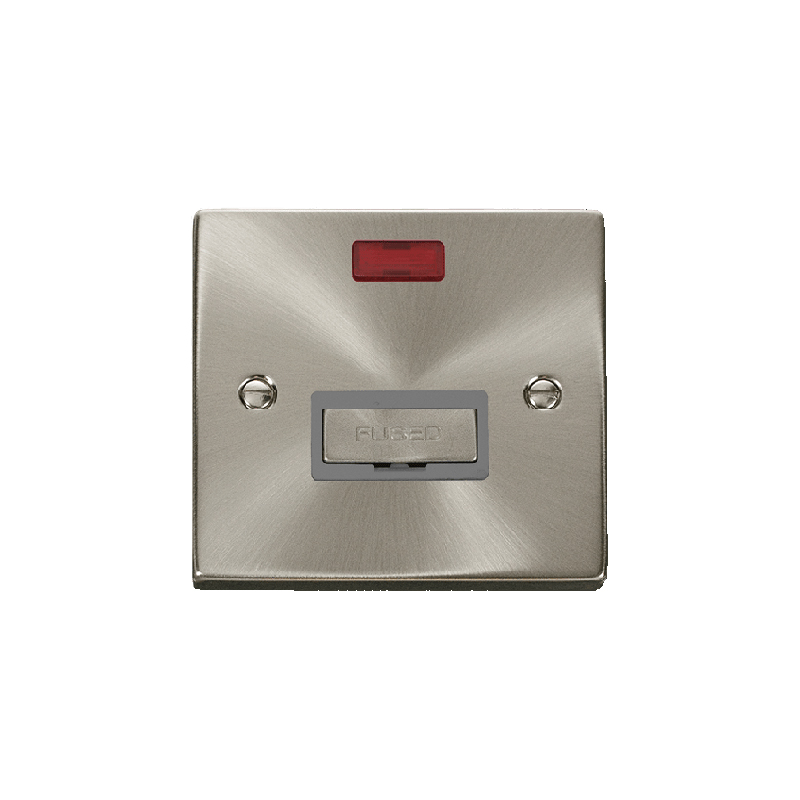 Click Deco 13A Fused 'Ingot' Connection Unit With Neon Satin Chrome Insert Grey