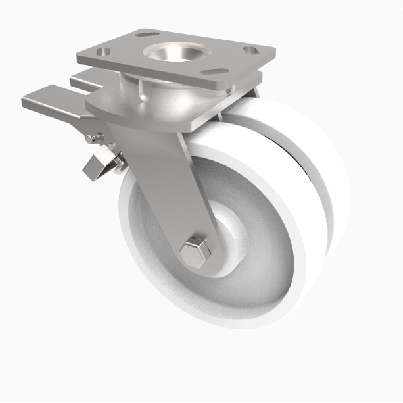 Nylon Plate Swivel Castor Brake 200mm 1500kg Load