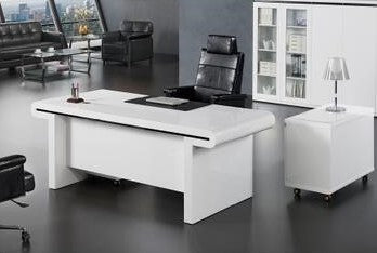 Large Gloss White Executive Office Desk with Drawer Pedestal and Side Return - 2000mm, 2200mm, 2400mm - DES-0992 UK