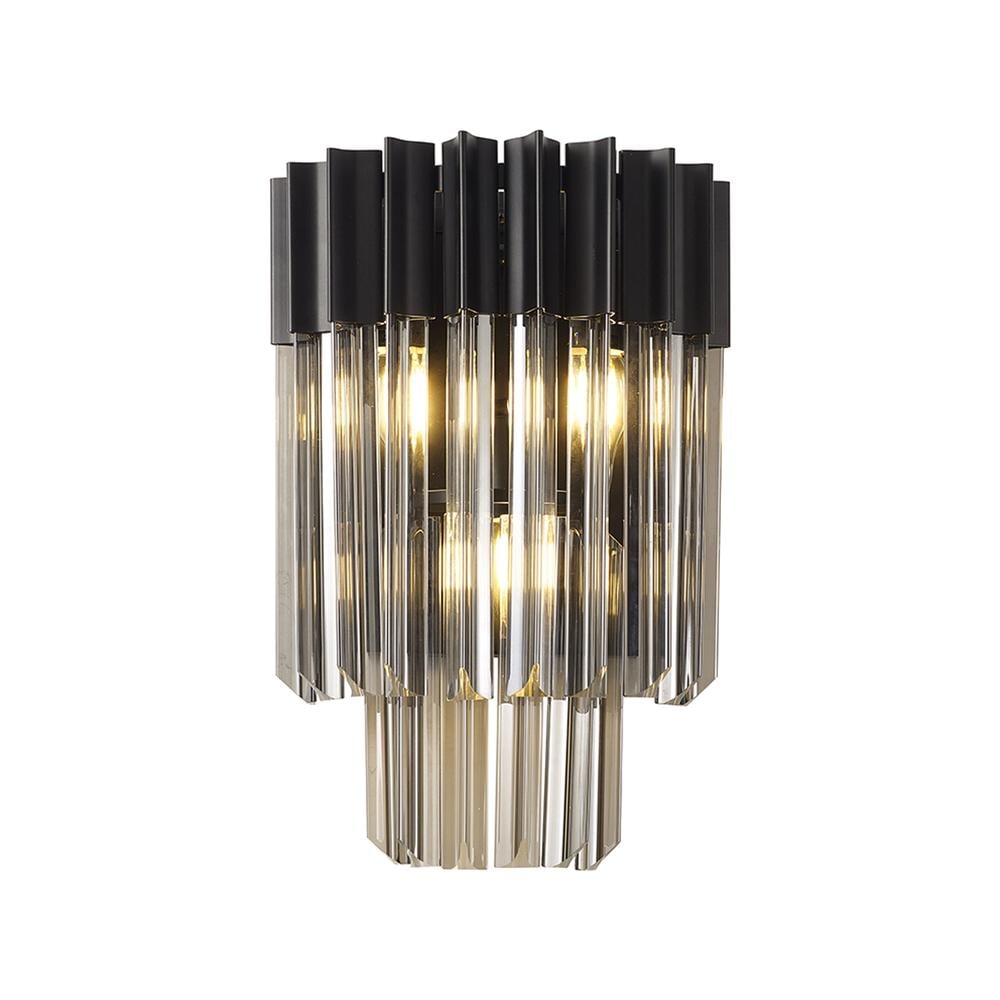 Luxuria Osiris 27.5xH41cm Wall 3 Light E14 Matt Black / Smoke Sculpted Glass