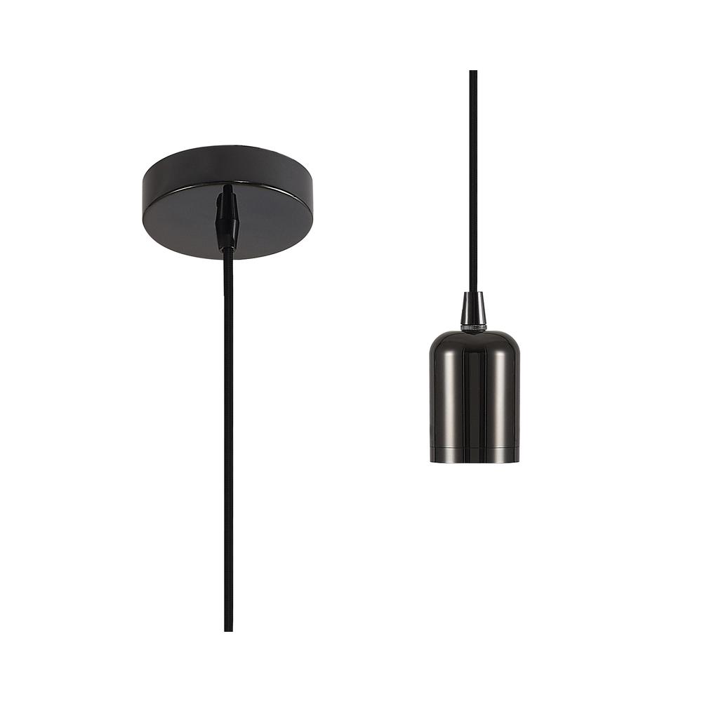 Luxuria Glorelle 2m Suspension Kit Black Chrome/Black Braided Cable E27 c/w Ceiling Bracket & Deeper Shade Ring