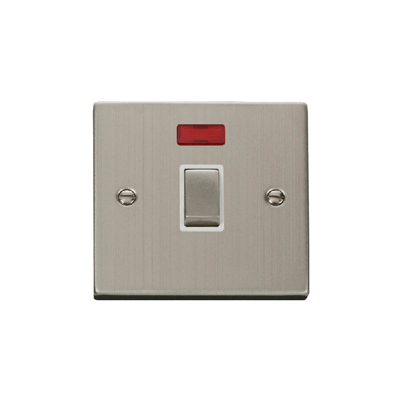 Click Deco 20A 1 Gang DP 'Ingot' Switch with Neon Stainless Steel Insert White