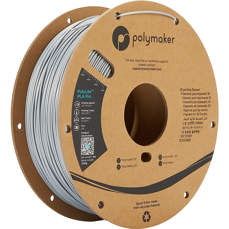 PolyMaker PolyLite PLA Pro 1.75mm Silver 3D printer filament 1Kg