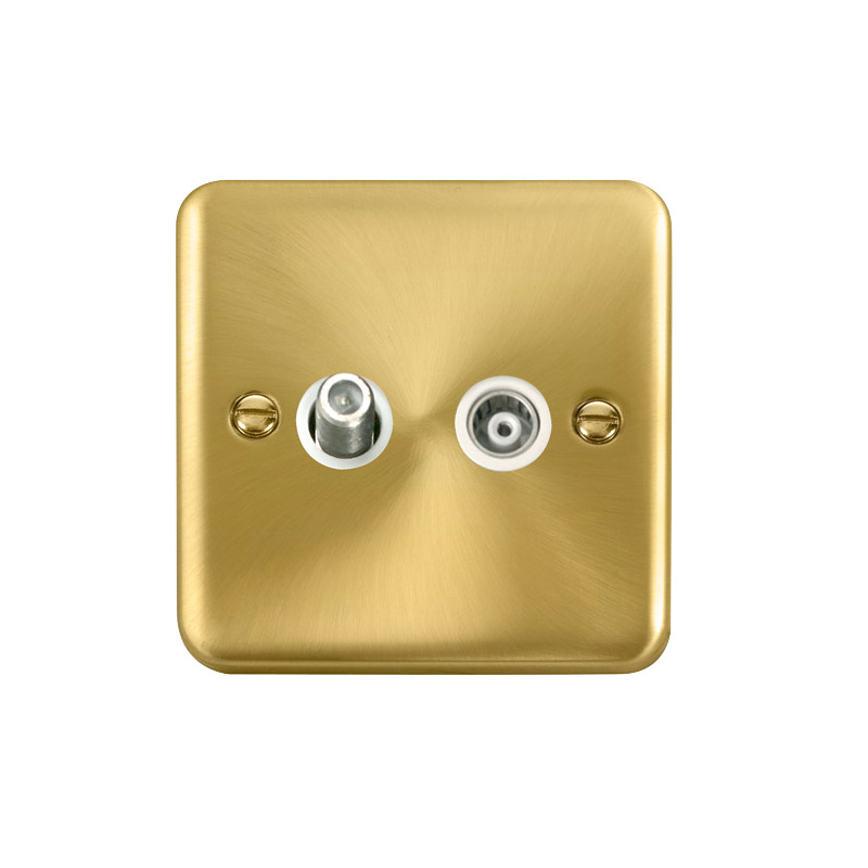 Click Deco Plus Twin Isolated Satellite & Isolated Coaxial Outlet Satin Brass White Inserts