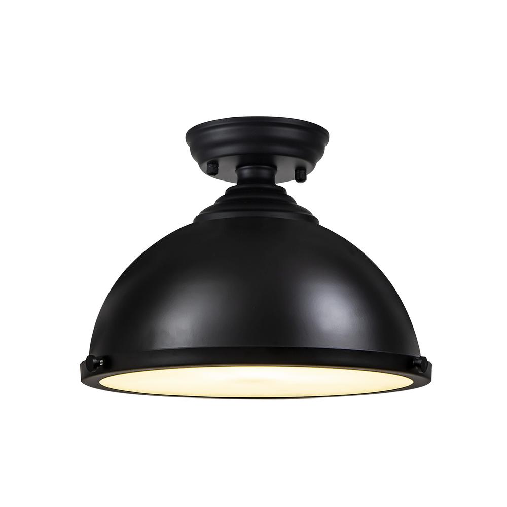 Luxuria Serena 31cm Flush Ceiling Fitting E27 Black / Frosted Glass