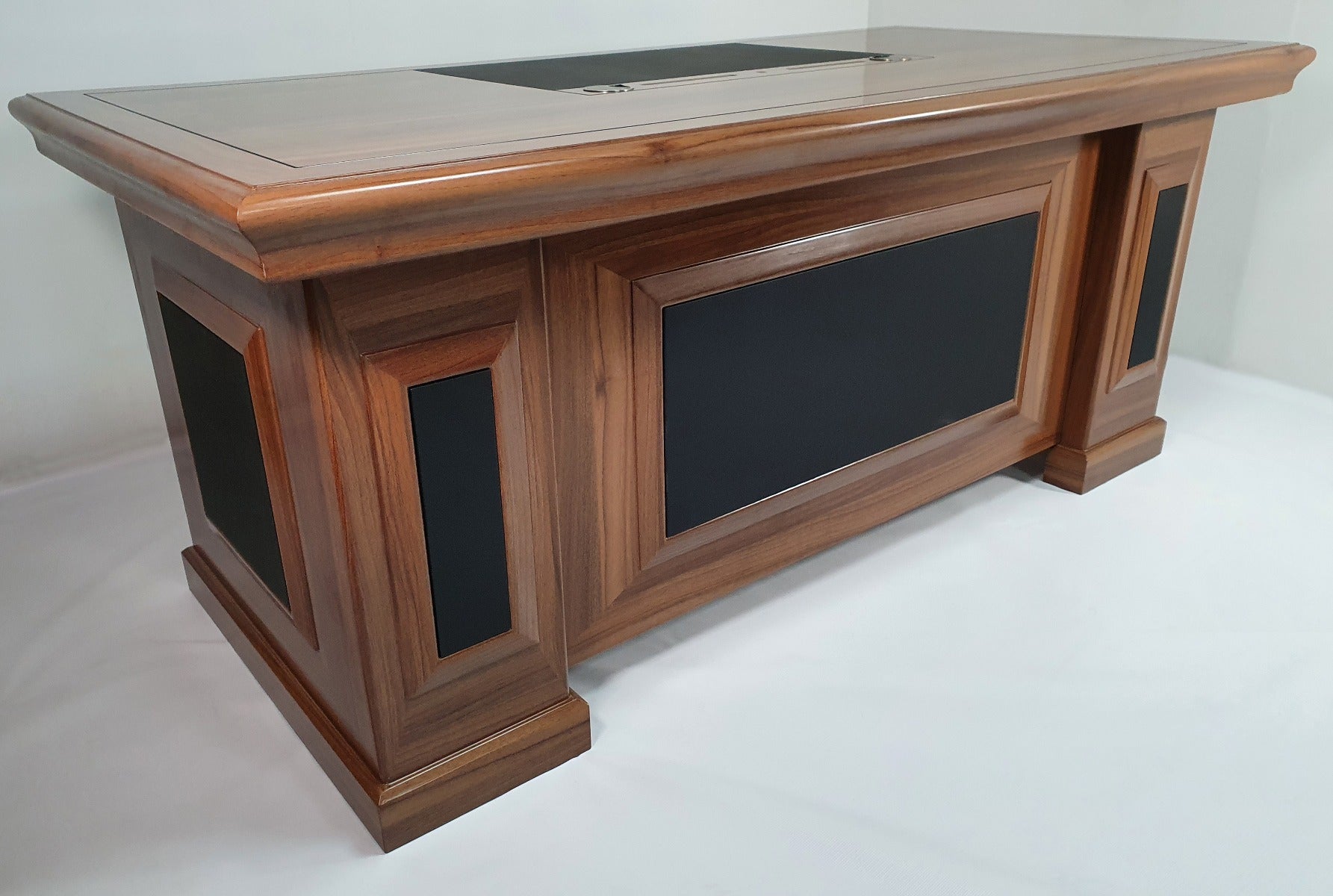 Executive Light Oak Desk With Leather Detailing - With Pedestal and Return - 1819 Near Me