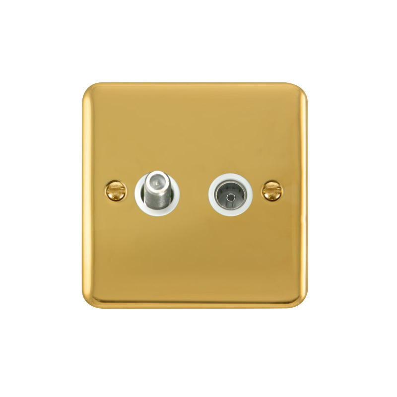 Click Deco Plus Twin Non-Isolated Satellite & Non-Isolated Coaxial Outlet Polished Brass White Inserts